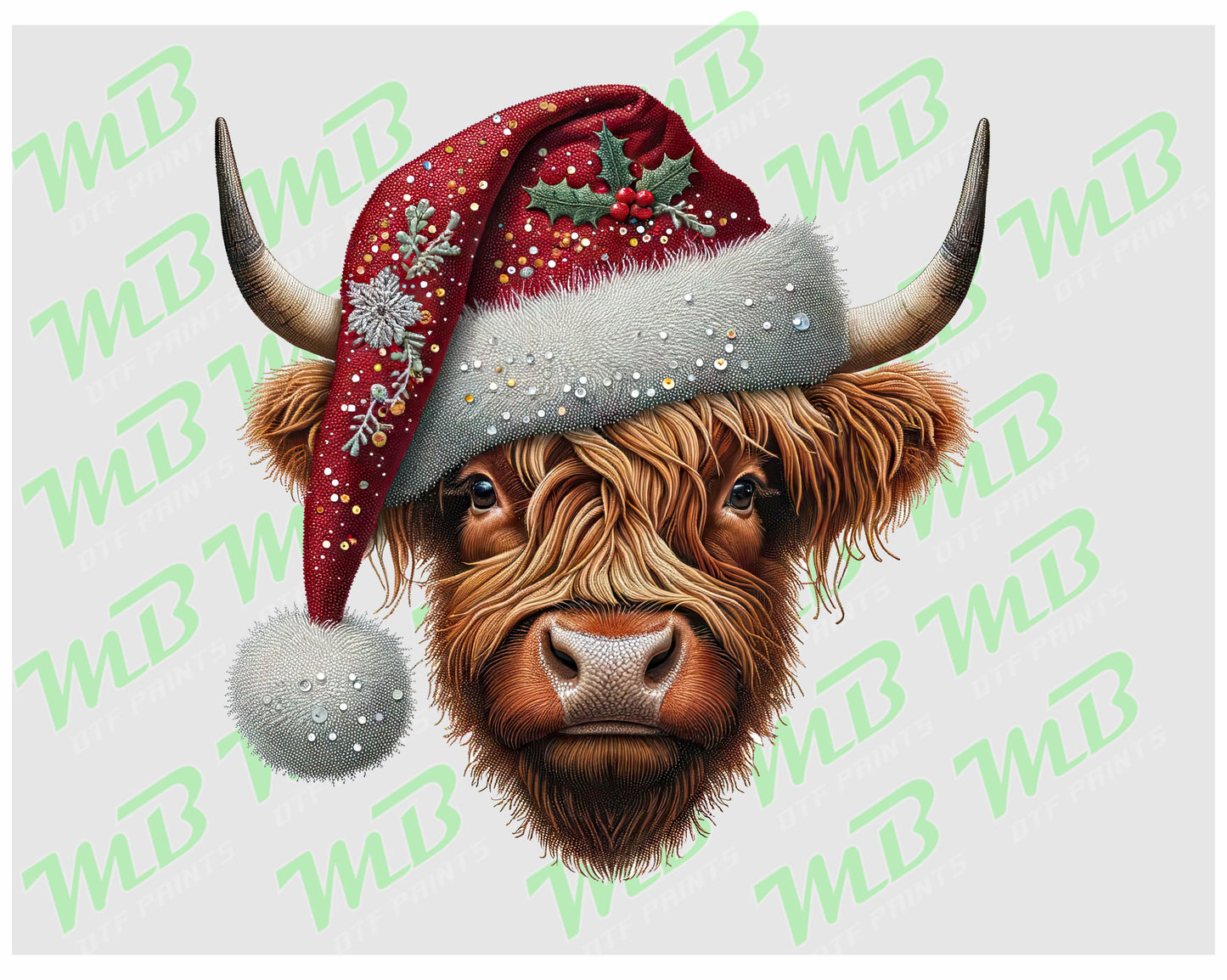 HIGHLAND COW WITH HAT CHRISTMAS DTF PRINT