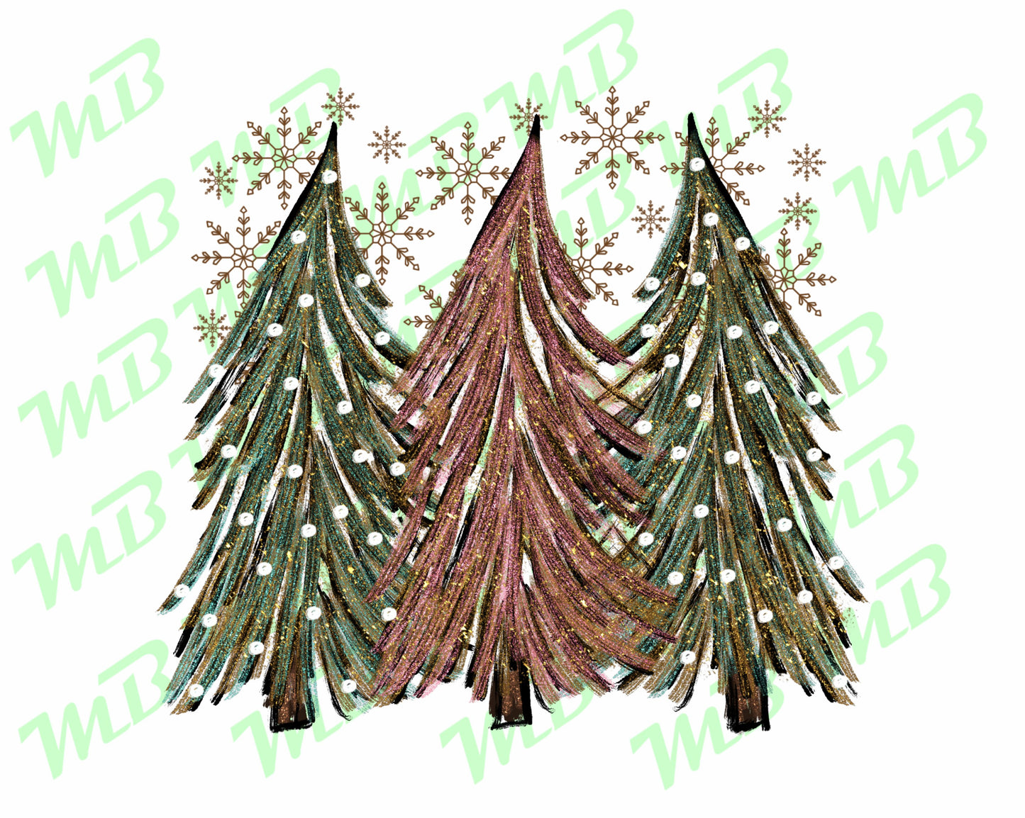 WATERCOLOR TREES CHRISTMAS DTF PRINT