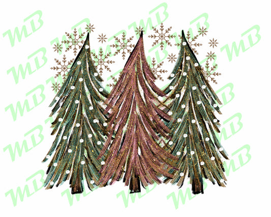 WATERCOLOR TREES CHRISTMAS DTF PRINT