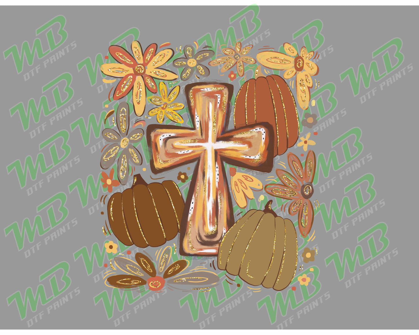 WATERCOLOR CROSS AND PUMPKINS DTF PRINT