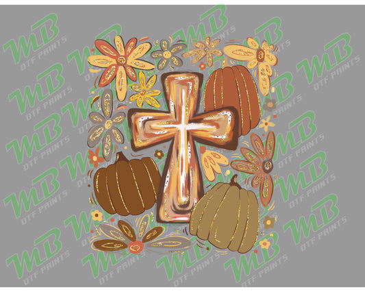 WATERCOLOR CROSS AND PUMPKINS DTF PRINT